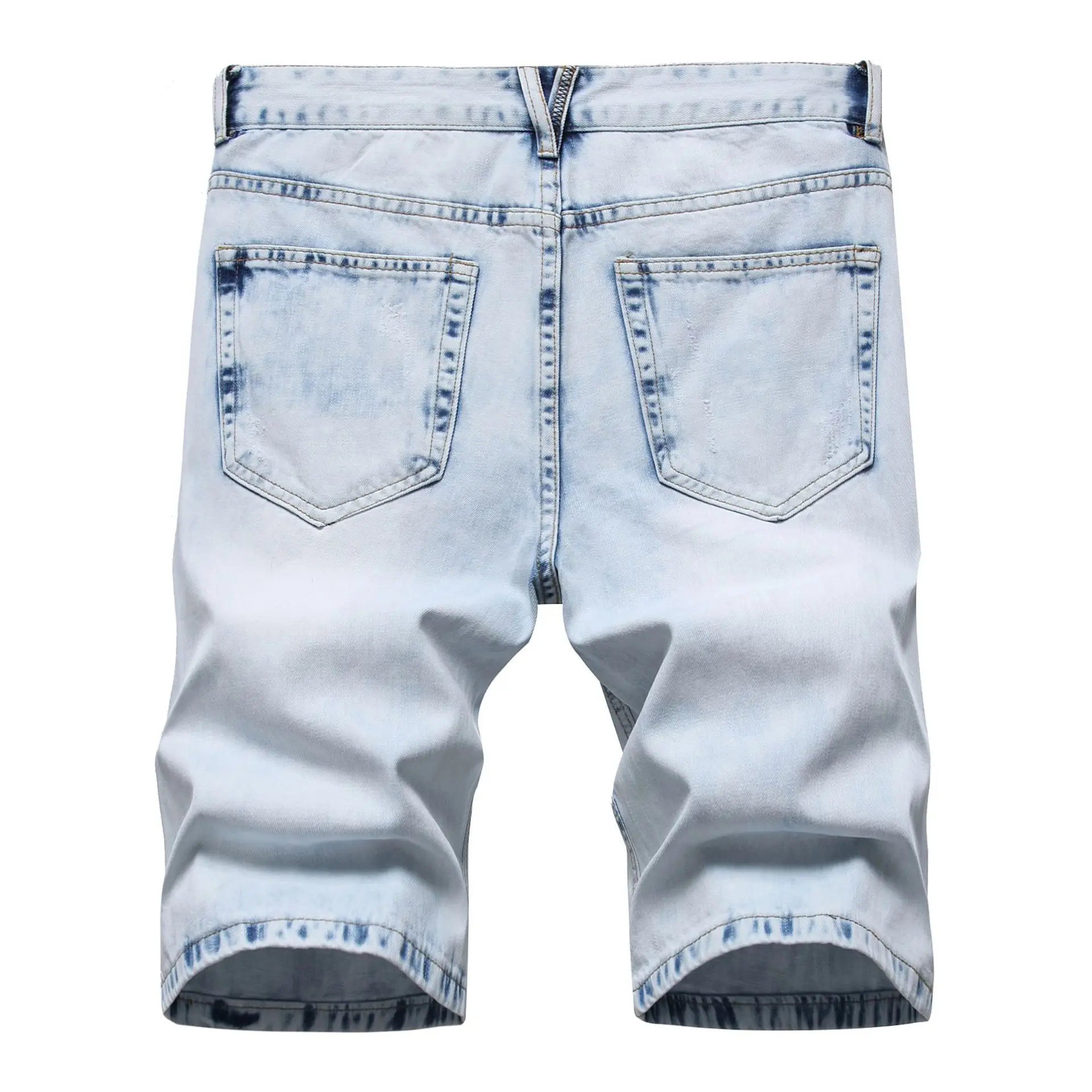 Men's Jeans Loose Hole Denim Pants Streetwear Men Fashion Personalized Shorts Cotton Knee Length Denim Pants