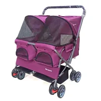 Ultra-light Two-seater Pet Stroller Folding Double Sleeping Bed Car Removable Washable Widening Care Pet Cart Stroller for Dog