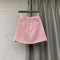 hot girl pink hip skirt womens summer clothing 2022 new korean style high waist a line skirt anti exposure denim skirts femme