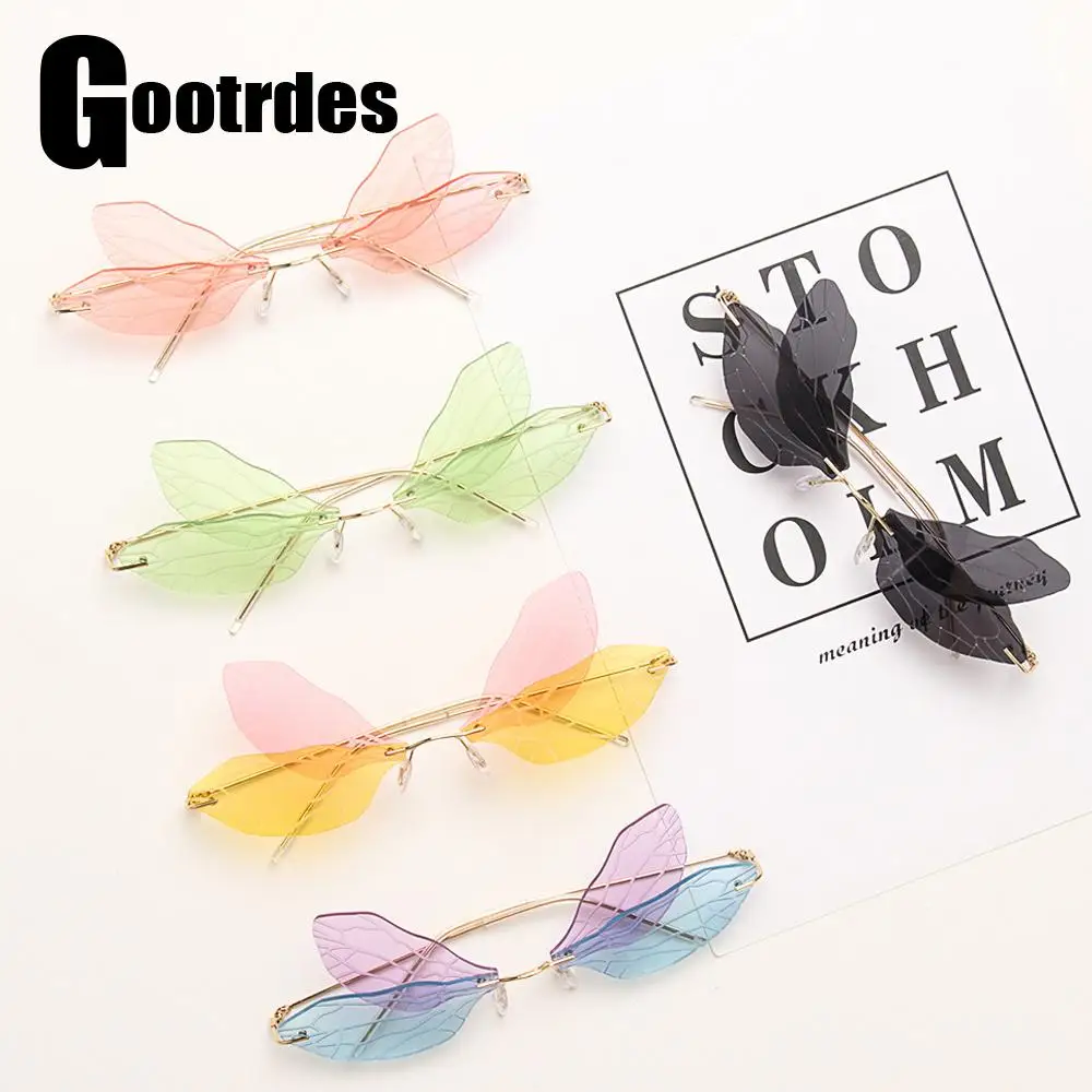 

Brand Design Butterfly Sunglasses 2022 Summer New UV400 Sun Glasses Women Trendy Rimless Butterflies Sun Shades Street Eyewear