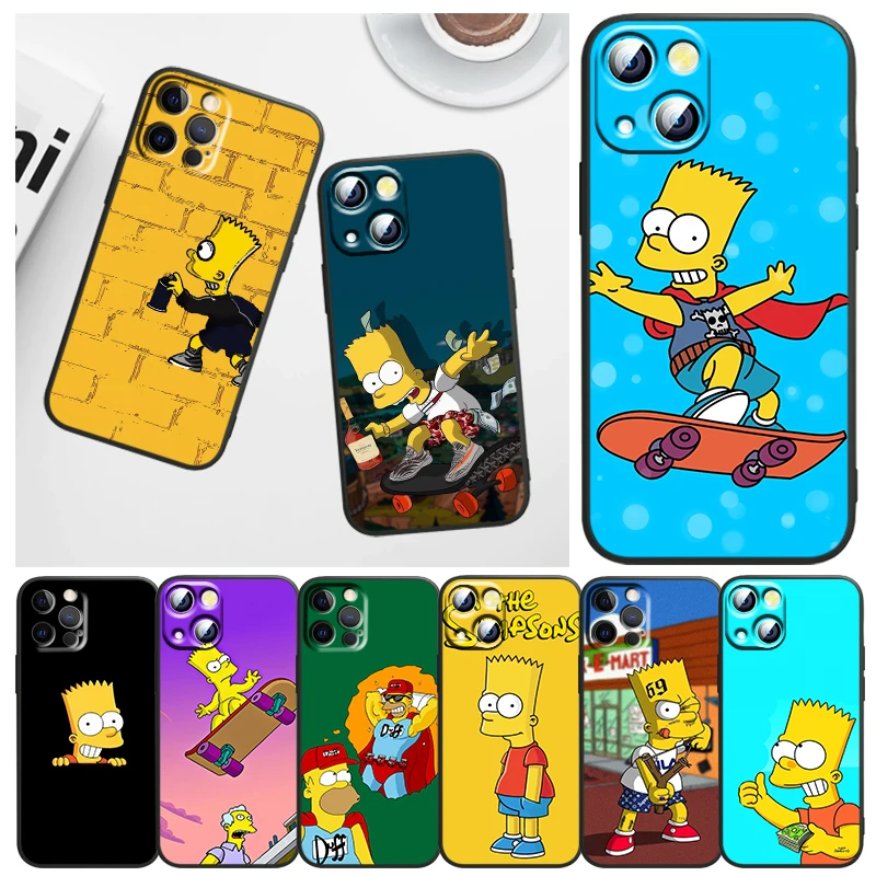 

Phone Case For Apple iPhone 14 13 12 11 mini 8 7 6 XS XR X SE 2020 Pro Max Plus Funda Disney Cartoon The Simpson Black Cover