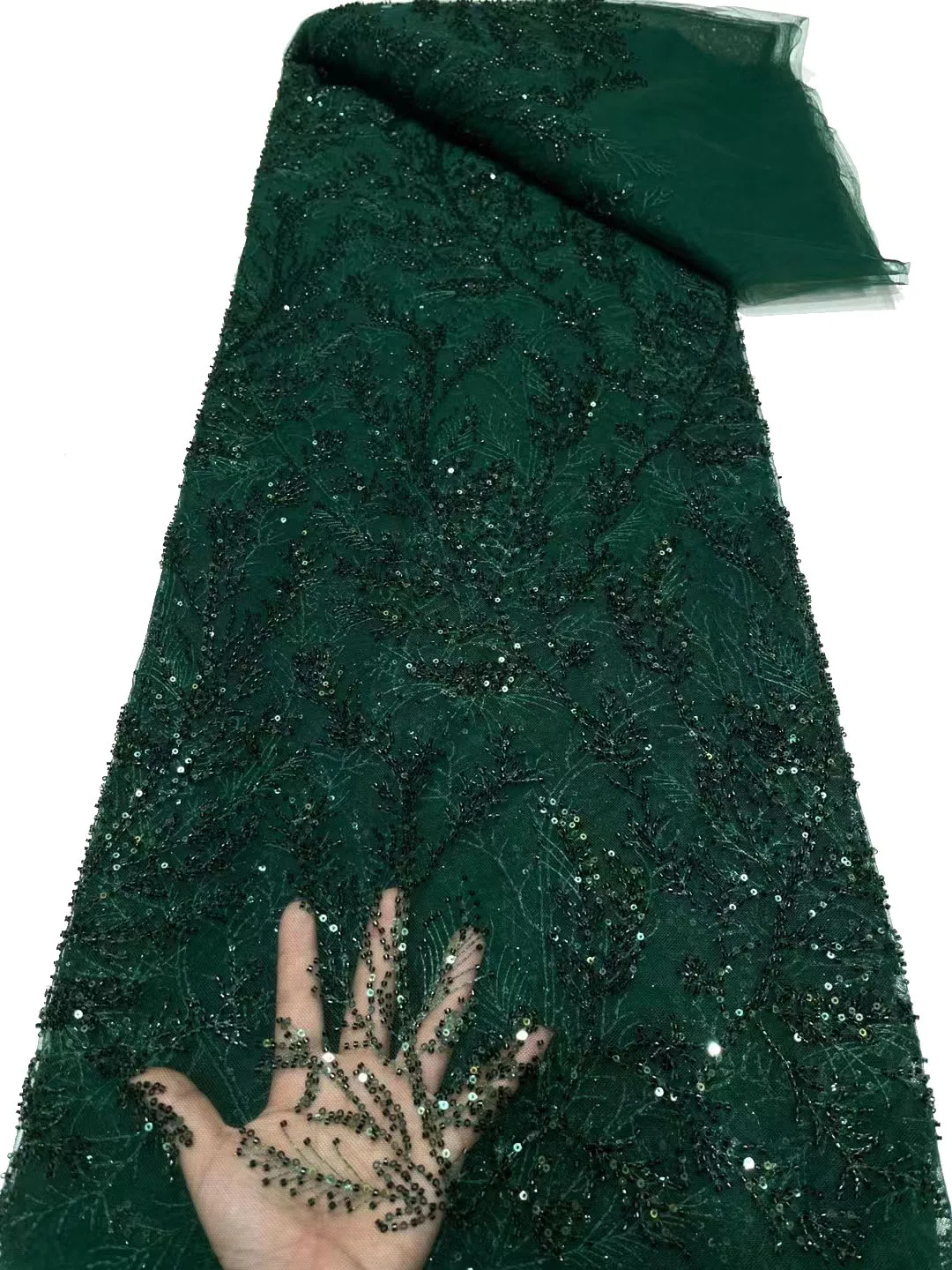 

2023 французская Тюлевая кружевная ткань с вышивкой бисером, изысканная модная ткань-туба с блестками для платья/5 ярдов