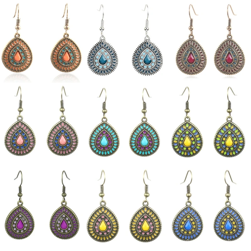 

Fashion Silver Color Drop Dangle Earrings Flower Teardrop Green Stone Earring for Women Jewelry Gifts