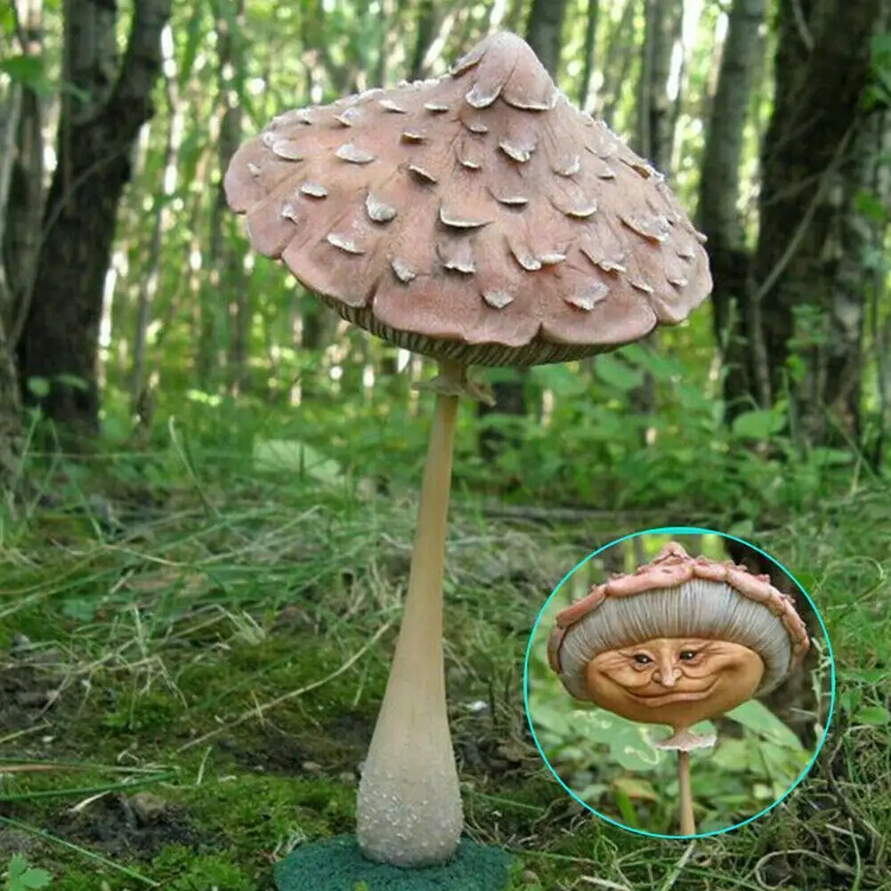 Mushroom Statue Garden Ornaments Funny Human Face Mushroom Outdoor Lawn Decoration Yard Figurines J3V3