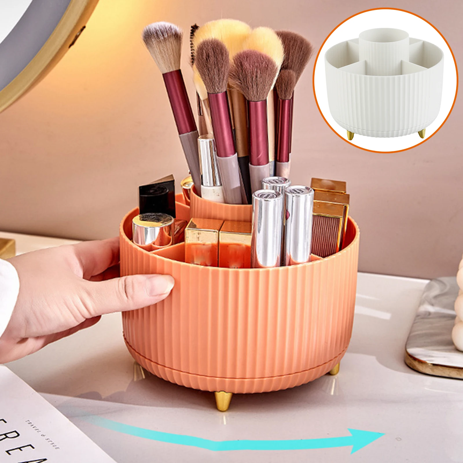 

Rotating Makeup Organizer with 5 Compartments 360° Turntable Cosmetics Storage Box Round Revolving Makeup Brush Holder Desktop