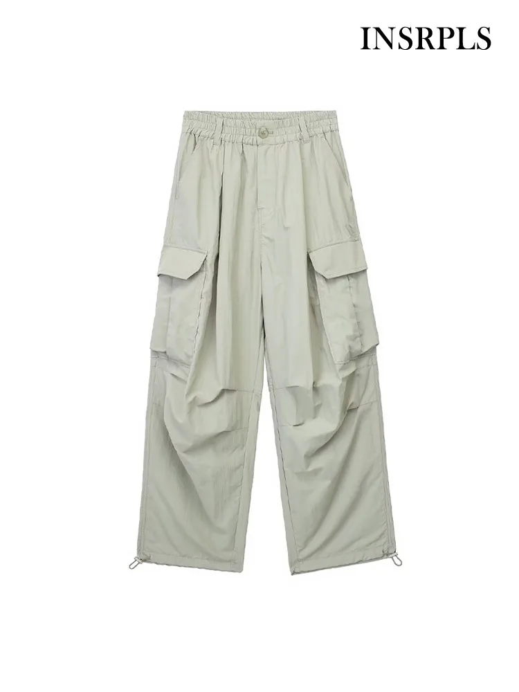 

Женские Модные нейлоновые брюки-карго INSRPLS с накладными карманами, винтажные женские брюки на молнии со средней эластичной талией