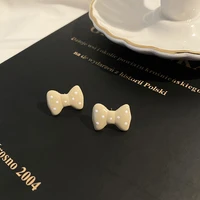 s925 silver needle autumn and winter daily wear soft and sweet wave dot bow earrings for women cream earrings for girls