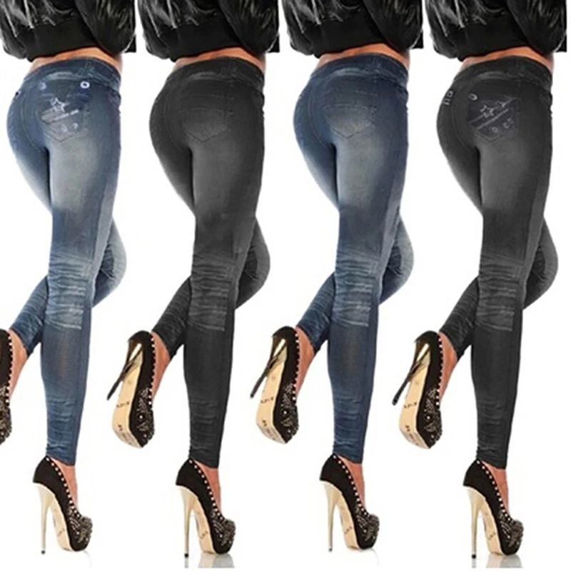 

Women Fashion Stretchy Leggings Slim Leggings Faux Denim Jeans Skinny Jeggings Pants Butterfly Print Bottoms Hot Sale