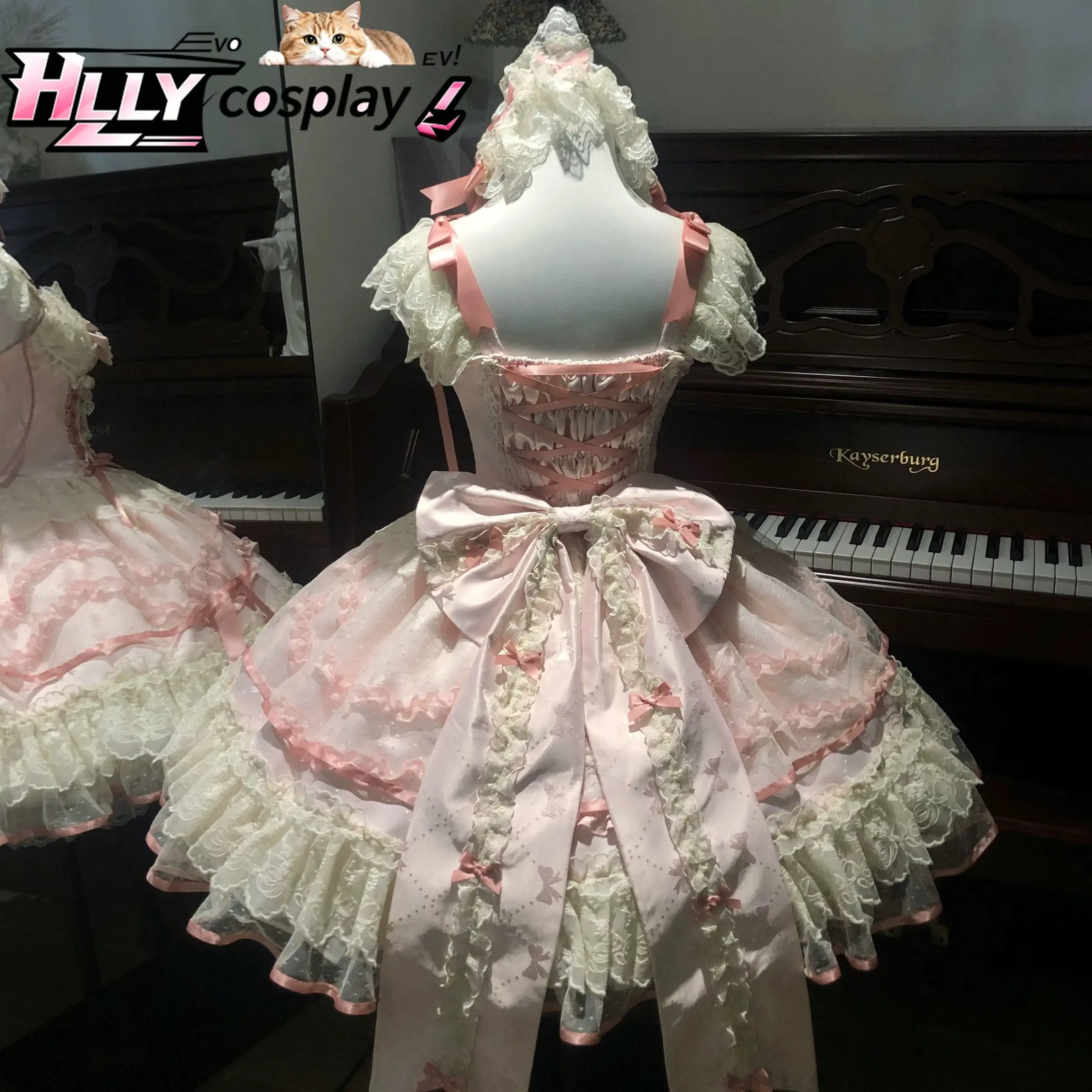 Фото Новое платье JSK в стиле Sweet Lolita Balletcore, светло-голубое с белыми оборками, кружевом, бантом, пышное, с завышенной талией, на бретельках, в стиле принцессы №4