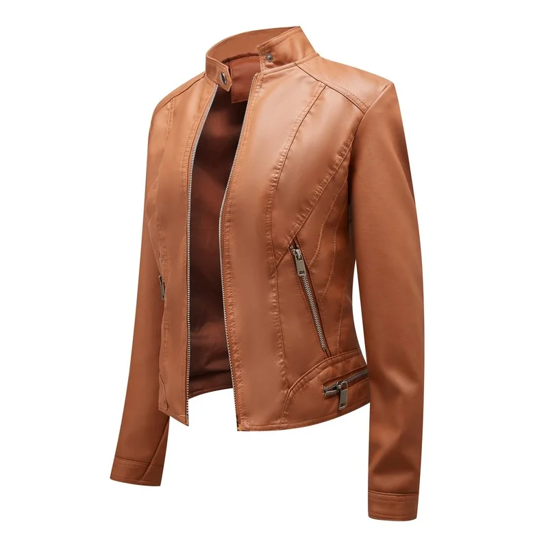 Jackets Women's PU Faux Leather Coats Winter Stand Collar Zipper Female Clothing 2022 New Autumn Long Sleeve Motor Biker Outwear enlarge