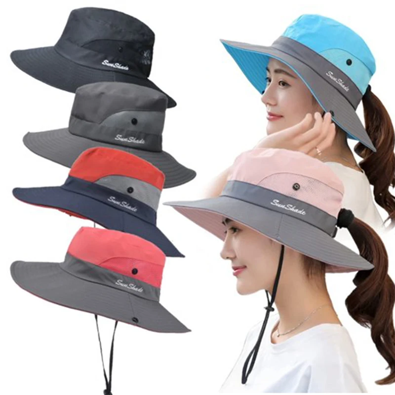 

Women's Bucket Hat Panama 2023 Fashion Sun Visor Breathable Fisherman Protection Hat Ponytail Cap Summer Hats Beach Sun Hats