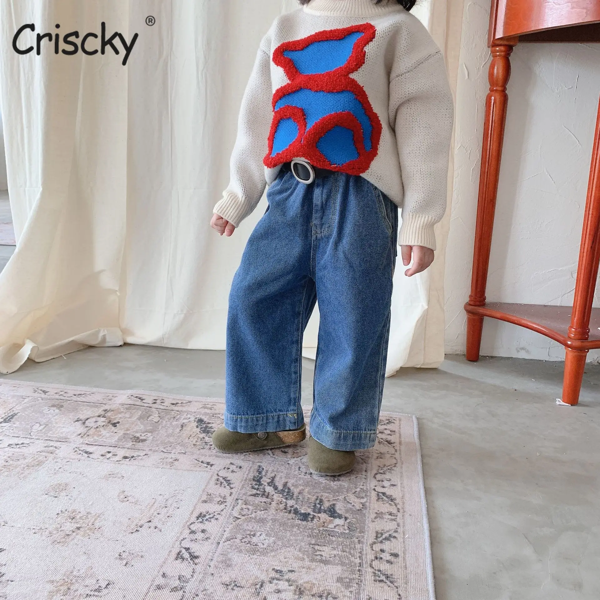 

Criscky Baby Girls Pants Jeans Spring Summer Outerwear Korean Loose Pants Children's Trousers Long Pants Casual Wear For 2-7Y