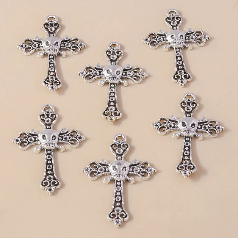 Leslie 4 шт. 38*58 мм сплав металла эстетический гот череп крест подвески для DIY