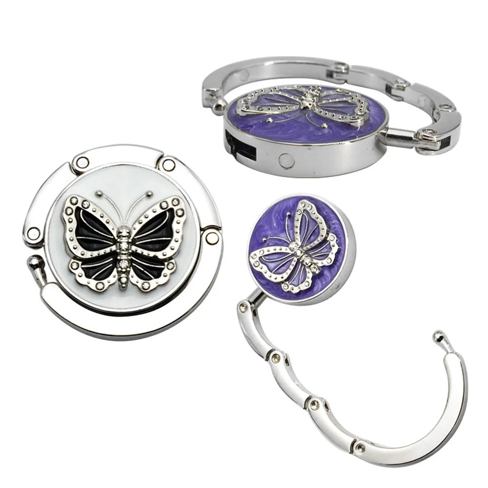 

Butterfly Shaped Handbag Purse Hook Folding Table Hook Bag Holder Home Office Travel Portable Bag Hook Round Metal Hanger Hook
