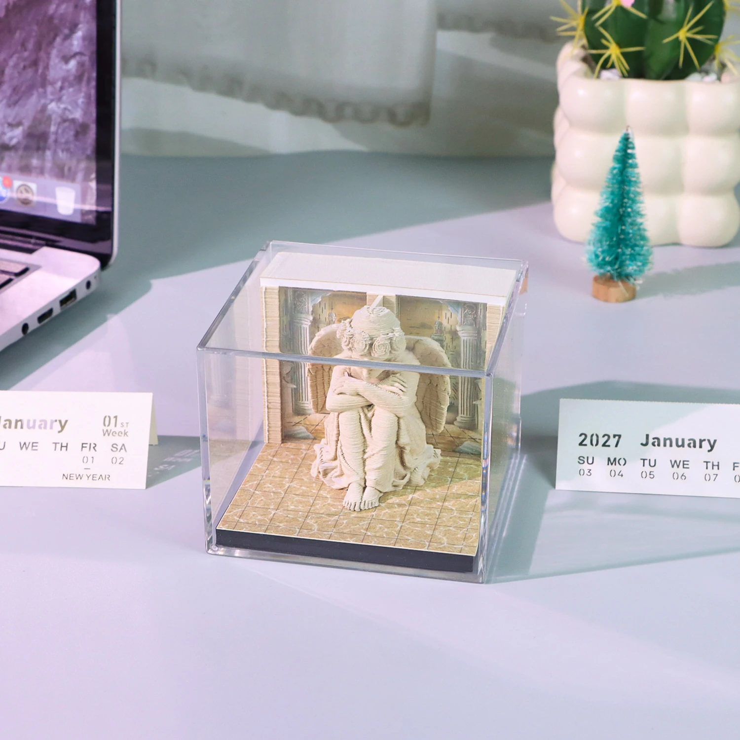 Фото Миниатюрный 3D-календарь-блокнот «Ангел», креативный календарь-часы «Волшебный замок», отрывные листы для вырезания, клейкие DIY-заметки №1