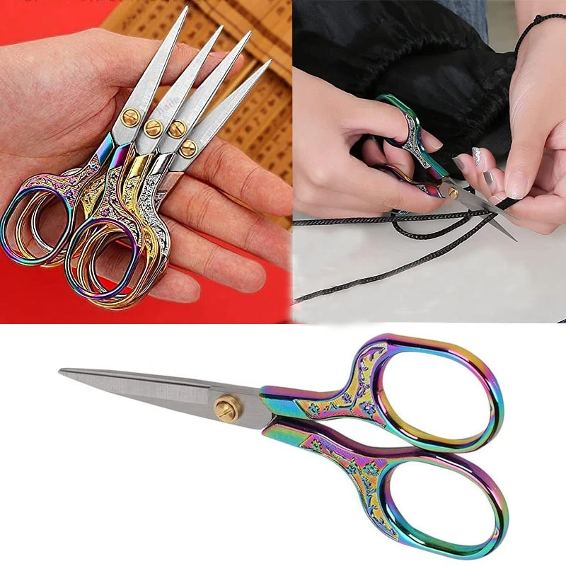 

Kawaii Titanium Color Scissors Vintage Stainless Carved Cutting and Sewing,Thread Scissors, Sewing Tools,Cute Stationery