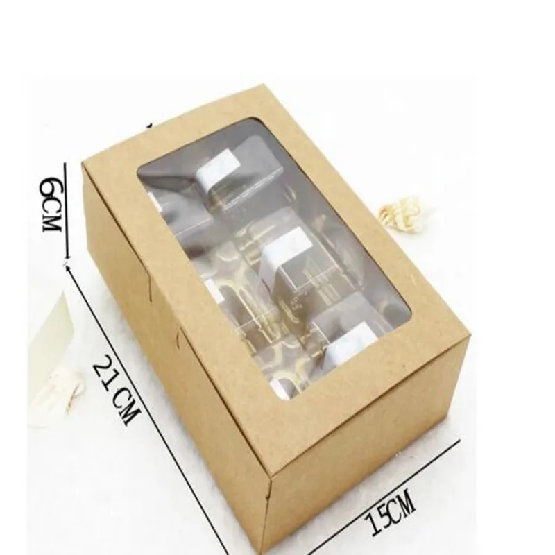 

5PCS 18x12x5cm Brown Kraft Paper Box With Window Gift Box cajas de carton Packaging Cookie Macaron Box Wedding Gift Box