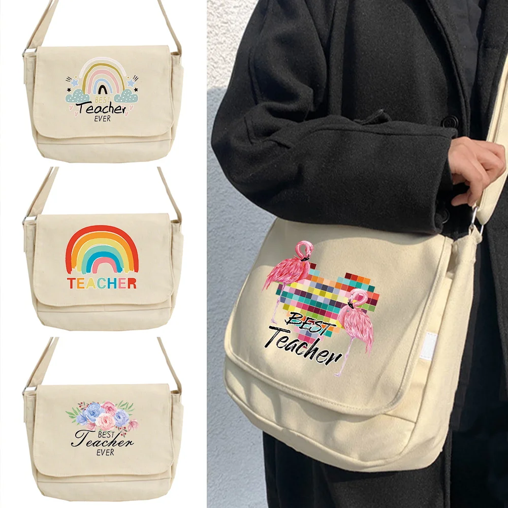 

2022 Women's Bags Canvas Messenger Bag Youth Casual Version Shoulder Packet Teacher Print Postman Case Satchels Travel Organizer