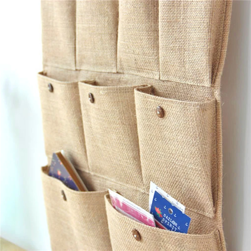 

Wall Store Receive Hanging Bag Household Cloth Art Adornment 13 Pocket Plain Cotton And Linen Hanging Bag