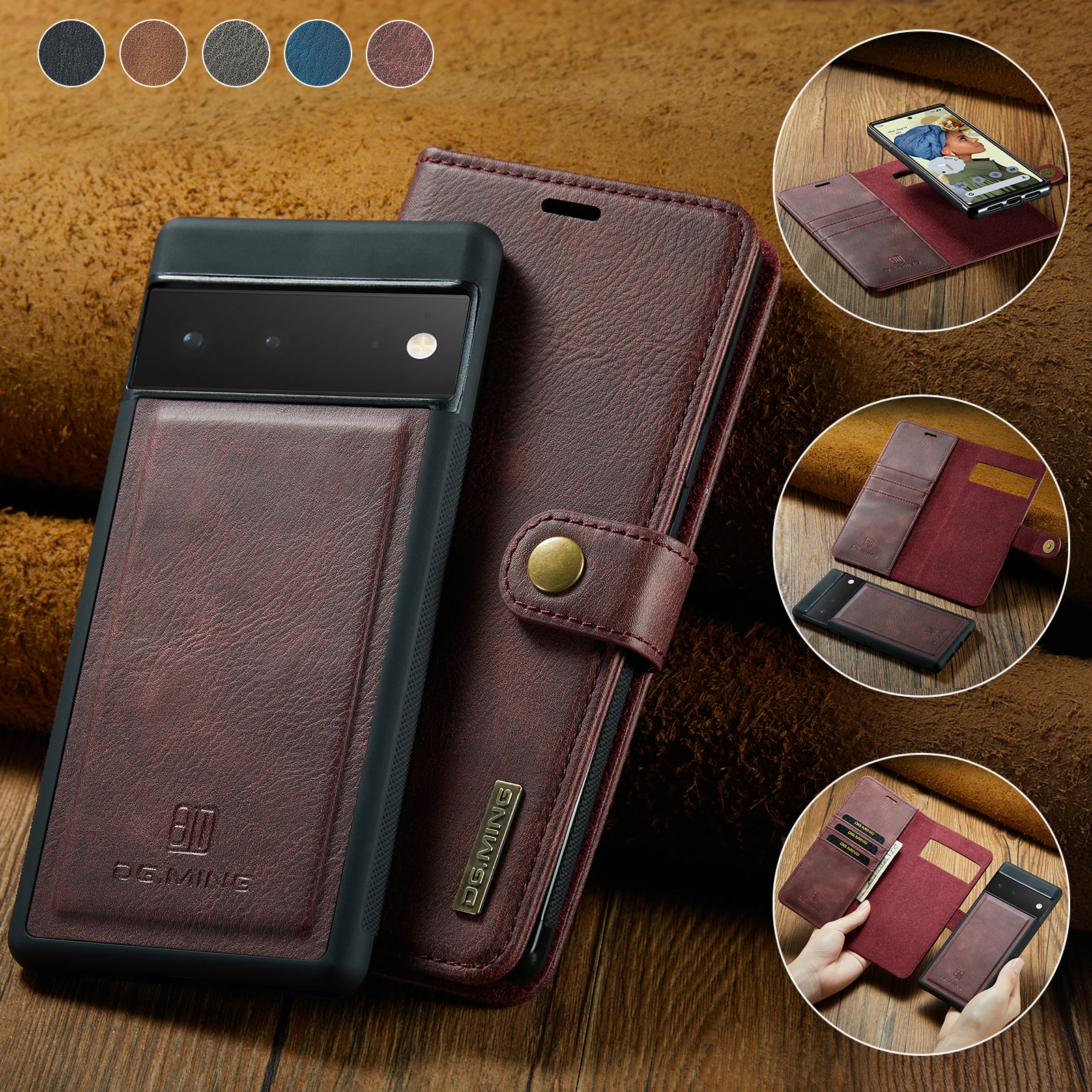 

Case For Googel Pixel 6 Pro 6A 7 2 IN 1 Leather Wallet Magnetic Detachable Shockproof For Google Pixel 7 Pro 6 6A 7A Flip Cover