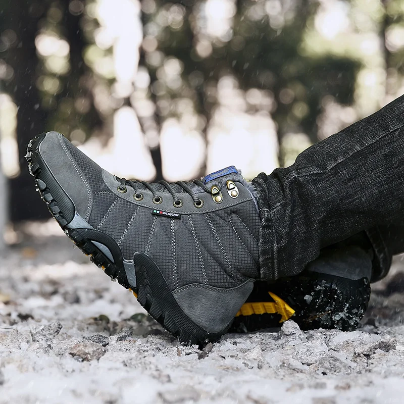 SALUDAS Women Hiking Shoes Men Outdoor Waterproof Warm Hiking Hunting Boots Winter Fur Ankle Boots Motorcycle Boots Sneakers Men