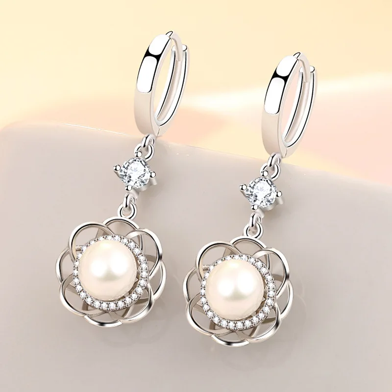 Элегантные ажурные цветочные серьги для женщин милая романтичная жемчужная