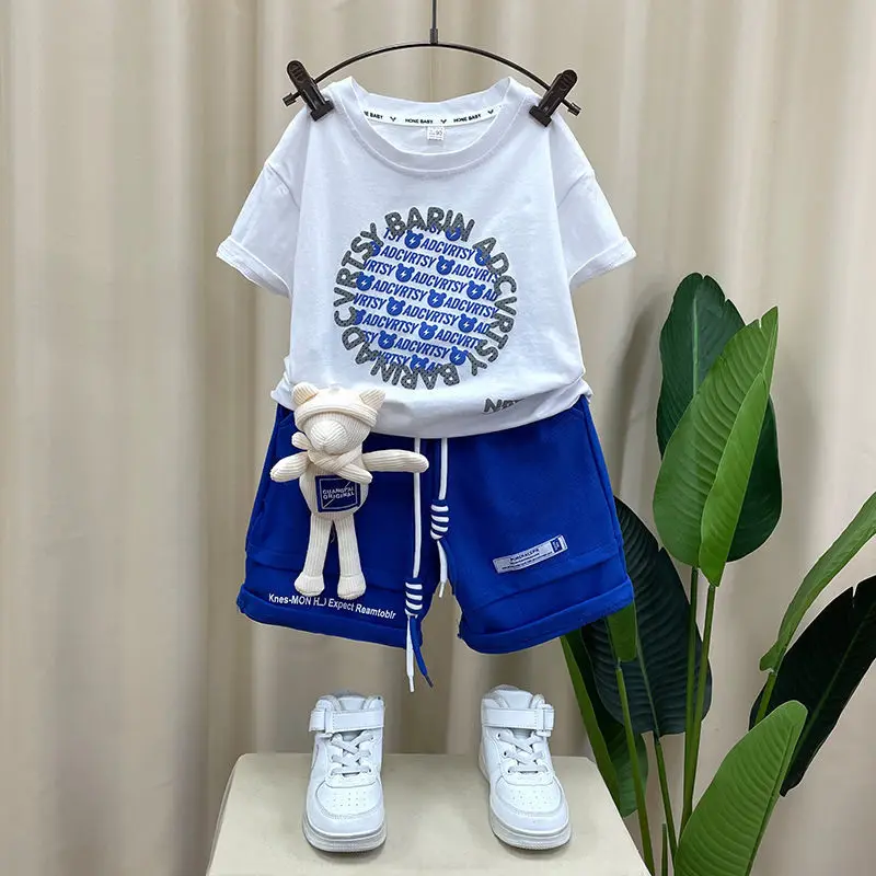 Boys Summer Suit 2022 New Foreign Handsome Baby Summer Fashionable Trendy Children's Short-Sleeved Clothes