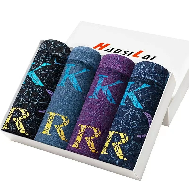 4pcs/lot Cotton Boxer Underwear Men Homme Brand Mens Underpants Male Panties Breathbale Shorts U Convex Pouch Men Printing Boxer