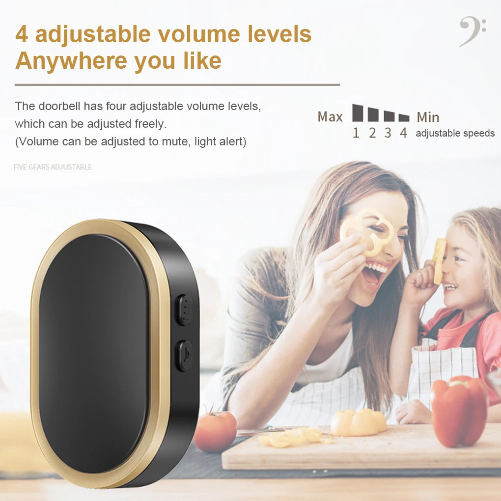 

3 Pieces Wireless Door Bell Volume Adjustable Doorbell Outdoor Alarm Office Waterproof Transmitter Wall Alerts Gold
