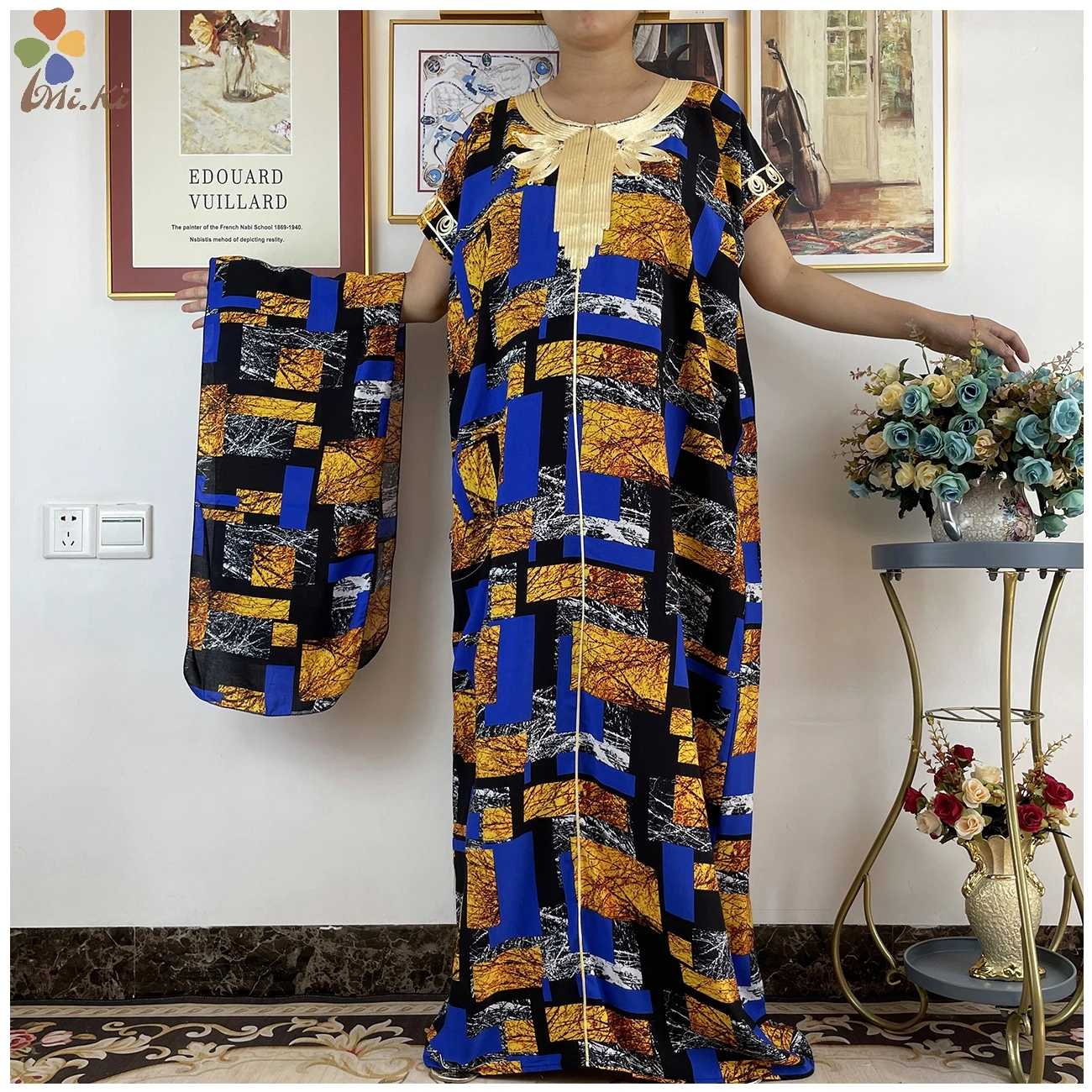 

2022 New Short Sleeve Dashiki Dresses African Women Floral Print Random Cotton Loose Caftan Lady Summer Maxi Casual Dresses