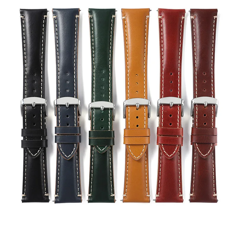 Wholesale 10PCS/Lot Genuine Leather Cordovan Leather Watch Band Watch Strap 20mm 22mm 24mm Quick Release Pin 6 Colors Available