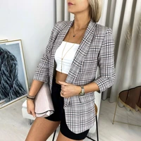 aautumn plaid print suit coats women 2021 casual turn down collar long sleeve slim jackets blazers office lady formal blazers