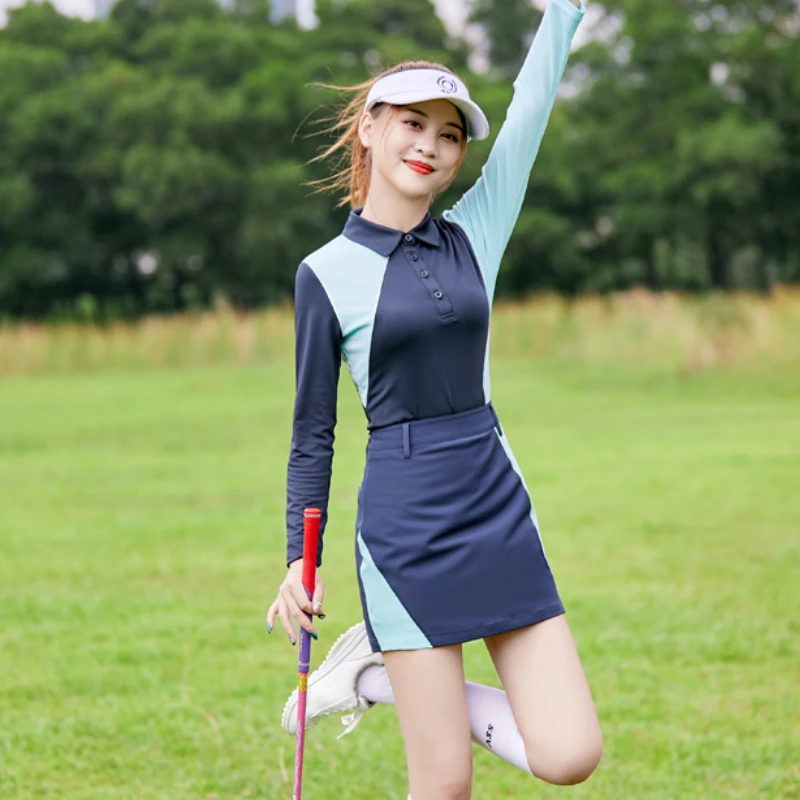 

Женская футболка-поло с длинным рукавом и отворотом