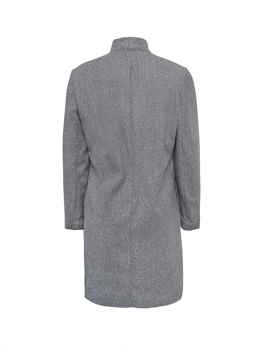 Модное Серое Пальто На Молнии LW С Зубчатым Воротником Осенне-зимняя Женская