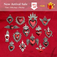 4pcs/Lot Gothic Burning Sacred Heart Charms Corazon Winged Catholic Pendants For Diy Necklace Earring Jewelry Making Supplies