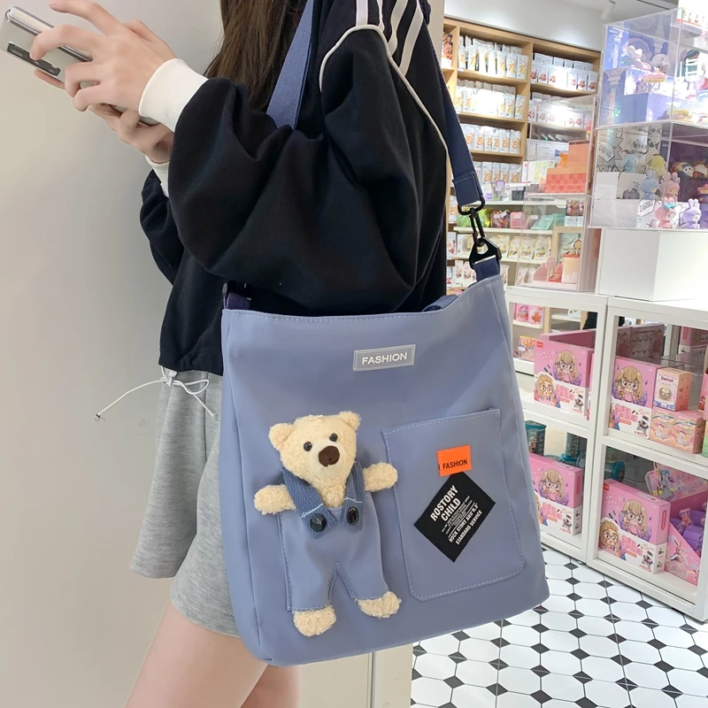 Large Capacity Fashion Shoulder Bag Student Schoolbag Satchels Canvas Japanese Harajuku Messenger Bags for Girls Cute Handbag
