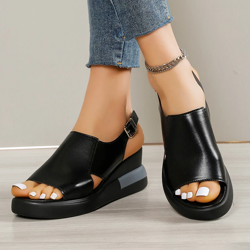 Platform Women Sandals Soft Leather Female Sandals Summer Non-slip Women's Sandals Beach Casual Shoes Back Strap Large Size 2023