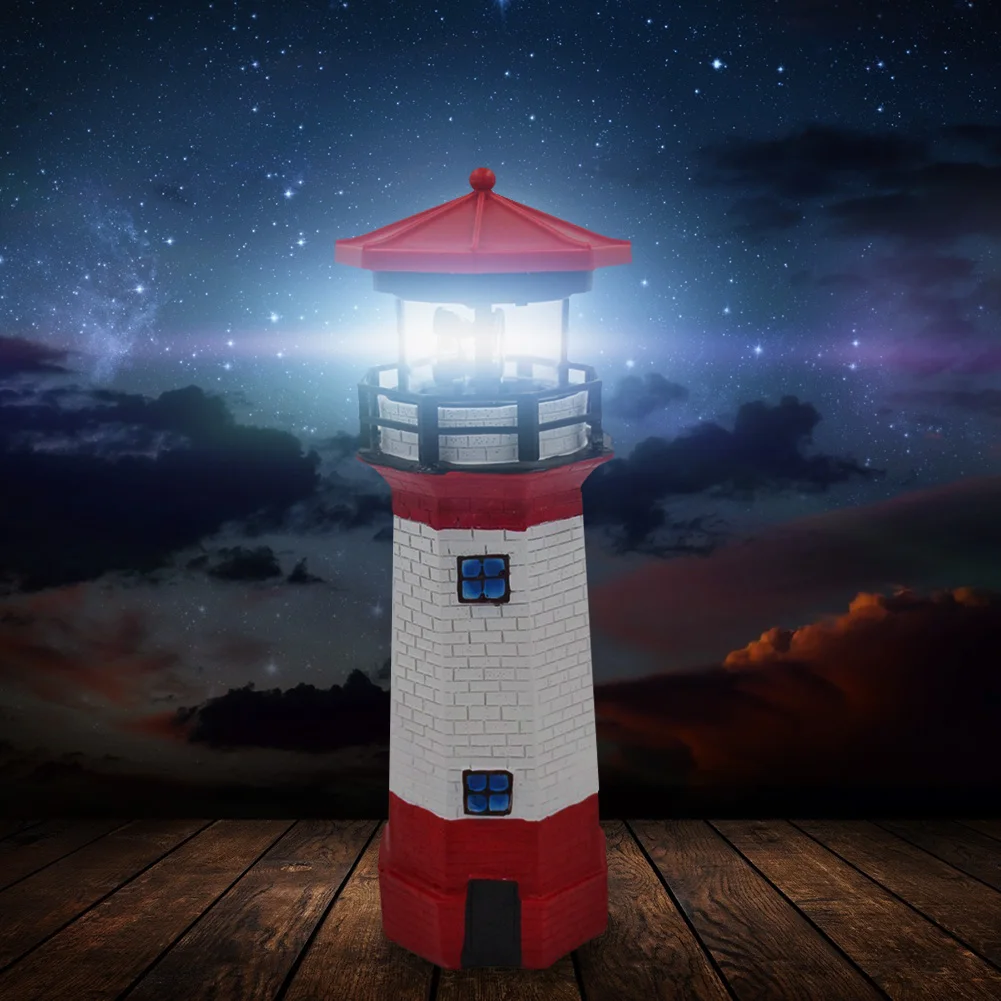 Solar LED Light Garden Fence Yard Outdoor Lighthouse Decoration Waterproof Smart Sensor Beacon Rotating Lamp for Courtyard Decor