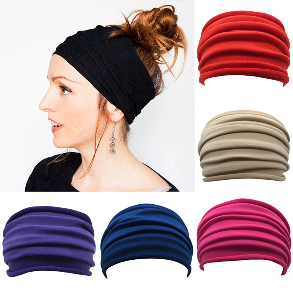 

New 2022 Ladies And Men Yoga Wide Headband Stretch Hairband Head Wrap Wristband Women Pleated Headband Gym Running Headband
