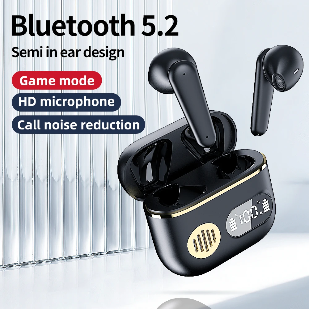 

Half In-Ear Headphones Gaming Headphone HIFI Stereo TWS Headset IPX7 Waterproof Wireless Earpiece Smart Noise Cancelling Earplug