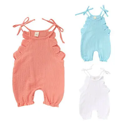 

NewbornCotton Linen Outfit Baby Summer Clothing Toddler Clothes Baby Girl Ruffled Sleeveless Solid Romper Girls Jumpsuit