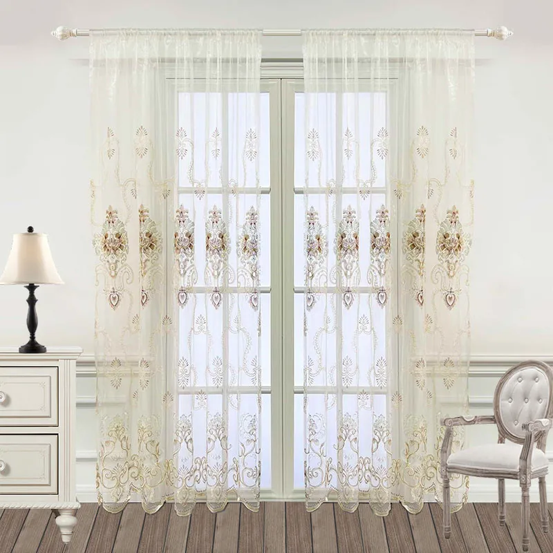 

European Luxury Embroidered Hollow Sheer Voile Curtain For Living Room Bedroom Delicate Elegant Floral Window Tulle Drapes