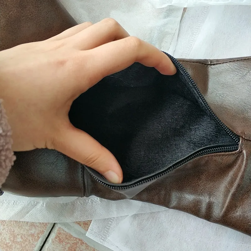 REAVE CAT Женские кожаные сапоги выше колена длинные на каблуке черные женские туфли