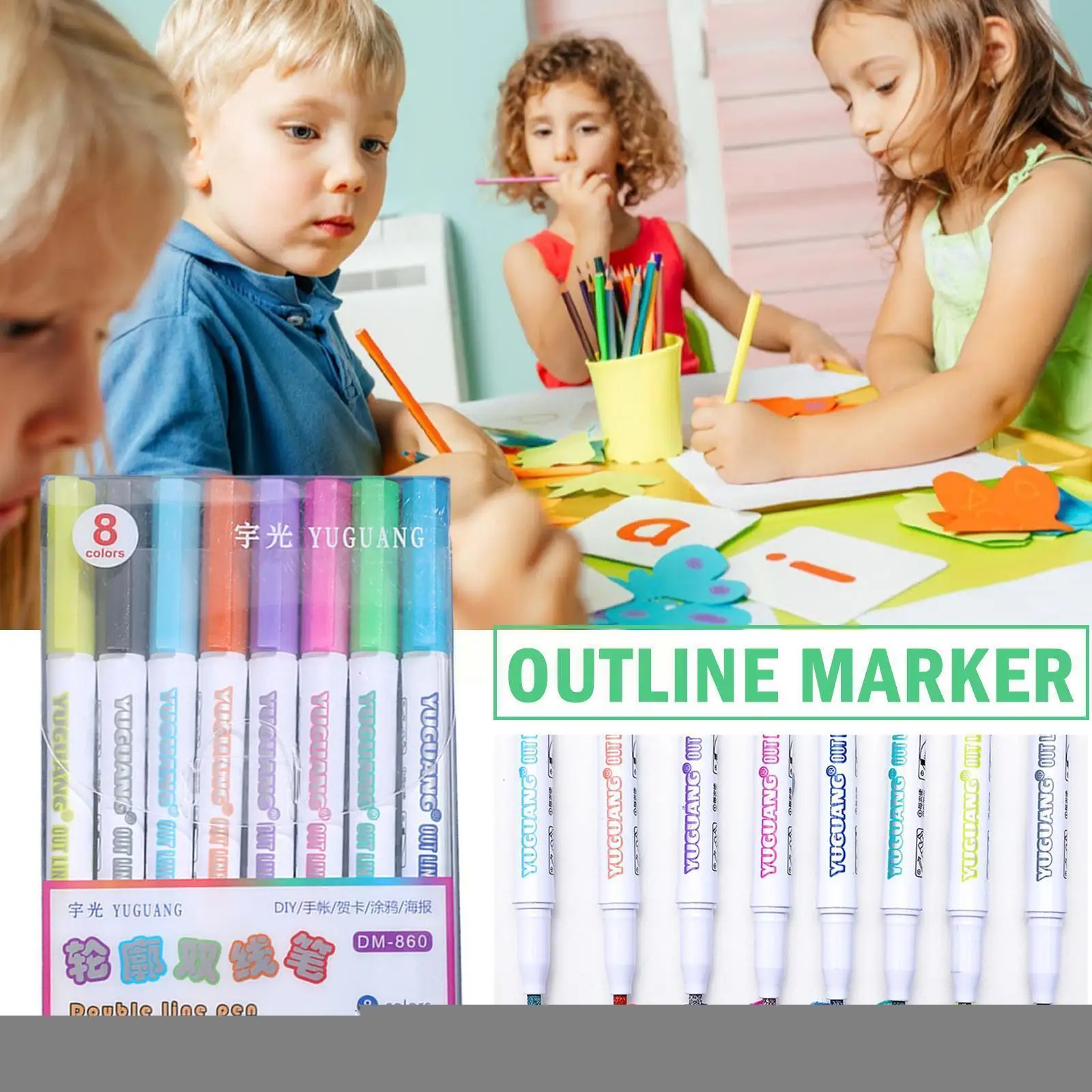 

Двусторонняя контурная ручка-маркер, 8 цветов, карандаш, контур, фэнтезийная Двусторонняя ручка, ручка для письма D6o8