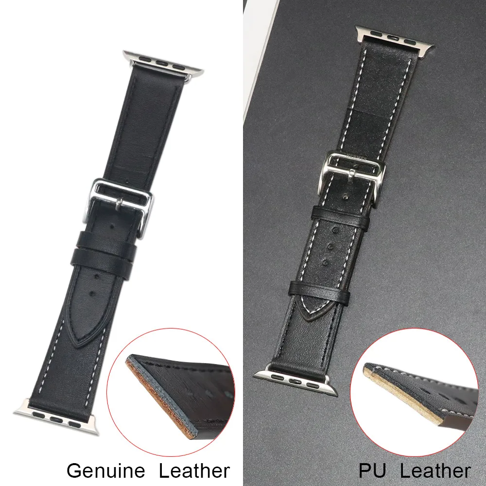 Genuine Leather With Logo Band For Apple Watch Series 8 7 Bracelet Leather Loop Strap For iWatch Ultra 49mm 40mm 44mm 41mm 45mm