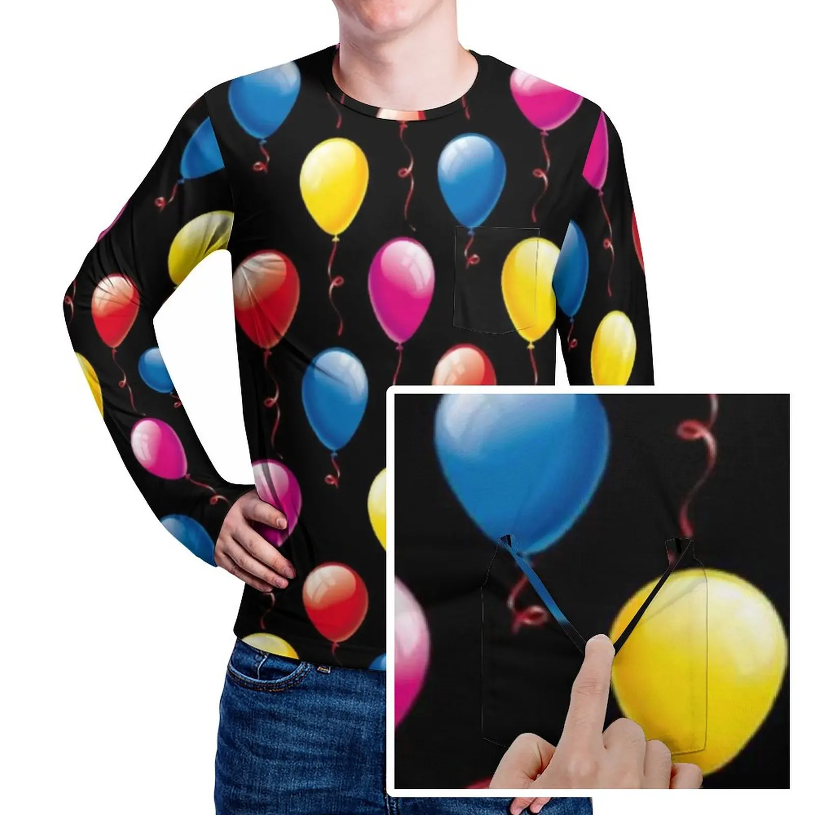 

Футболка мужская с рисунком воздушных шаров, Повседневная модная рубашка на день рождения, с длинным рукавом, большие размеры, на заказ, на осень