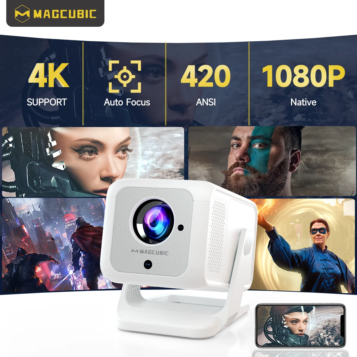 Фото Новый портативный проектор Magcubic HY310X с автофокусом, Android 14, поддержка Full HD 1080P, для домашнего и уличного кинотеатра №2