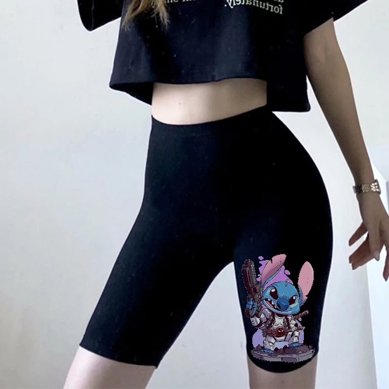 

Disney Cartoon Stitch Printing Casual Summer Basic Women's Shorts Classic Wide Leg Comfy Loose Female Cotton Shorts For Woman