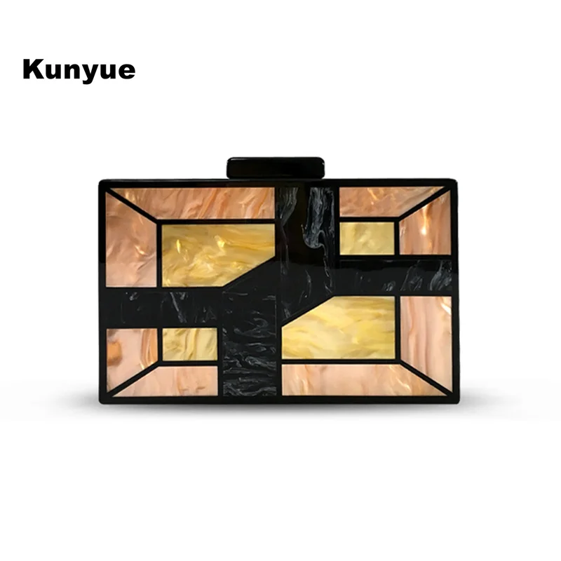 

Brand New Wallet Luxury Patchwork Acrylic Evening Bag Vintage Messenger Bag Elegant Color Geometic Clutch Purse Wedding Handbags