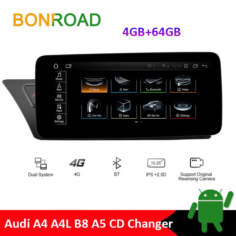Bonroad Android радио CarPlay для Audi CD Changer A4 A4L B8 A5 2004-2008 автомобильный мультимедийный плеер